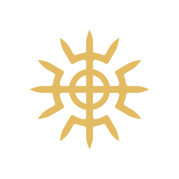 Gold emblem of a radiating sun-like star with a crosshair circle at its center